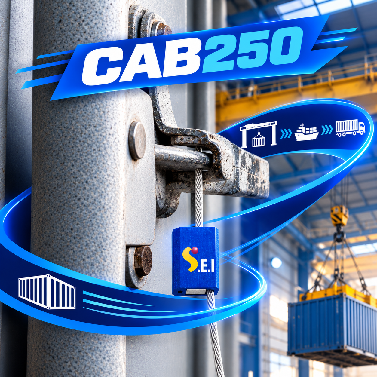 Photo montrant le scellé pour container, moyen de levage, caisse de transport, cab 250 et 150 - sei injection